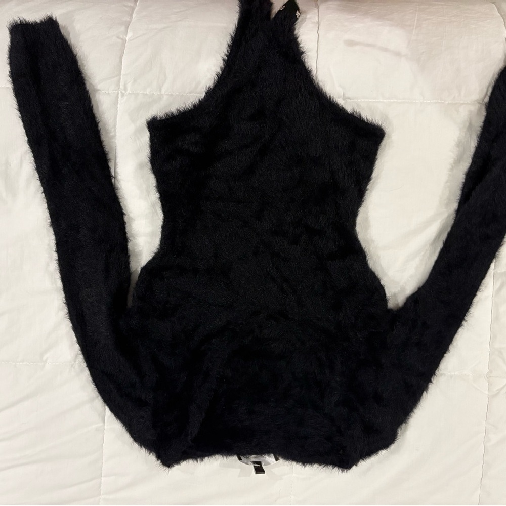 Blue Blush Black Asymmetrical Long Sleeve Bodysuit